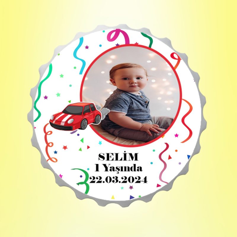 Arabalı Resimli İsimli Parti Magnet Kapak Açacak Kişiye Özel