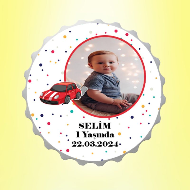 Arabalı Resimli İsimli Puantiyeli Kapak Magnet Açacak Kişiye Özel