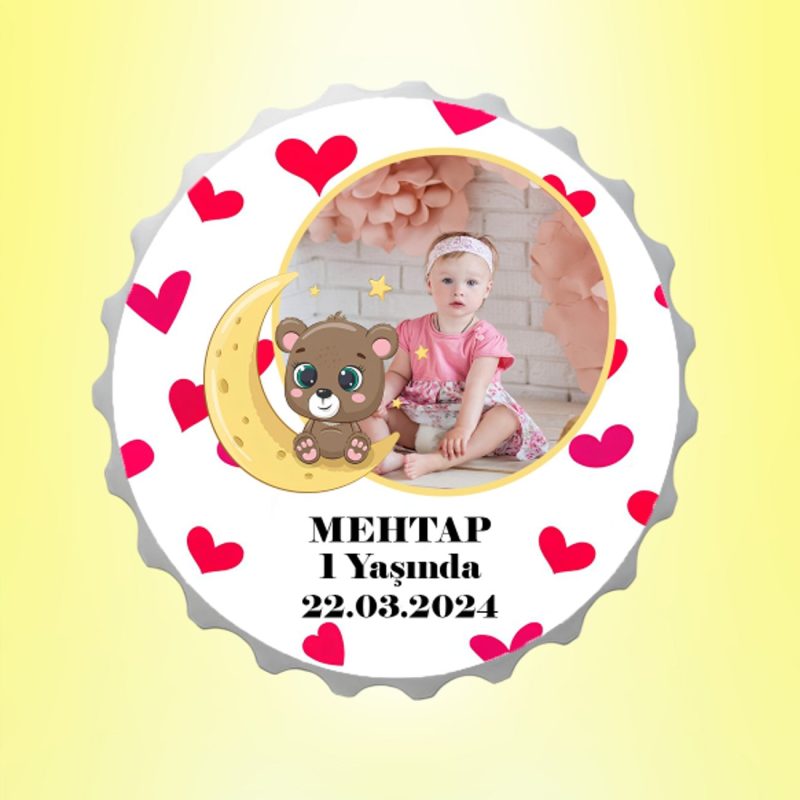 Ay Resimli İsimli Kalp Desenli Kapak Magnet Açacak Kişiye Özel