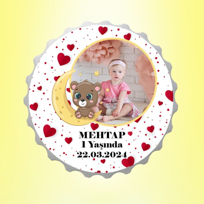Ay Resimli İsimli Kalpli Kapak Magnet Açacak Kişiye Özel