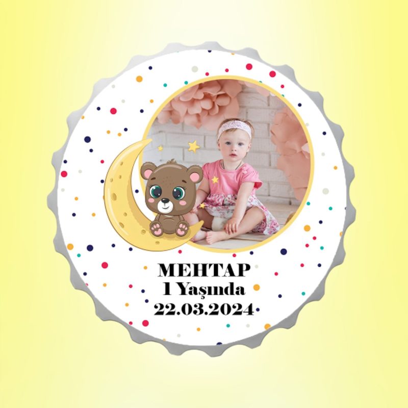 Ay Resimli İsimli Puantiyeli Kapak Magnet Açacak Kişiye Özel