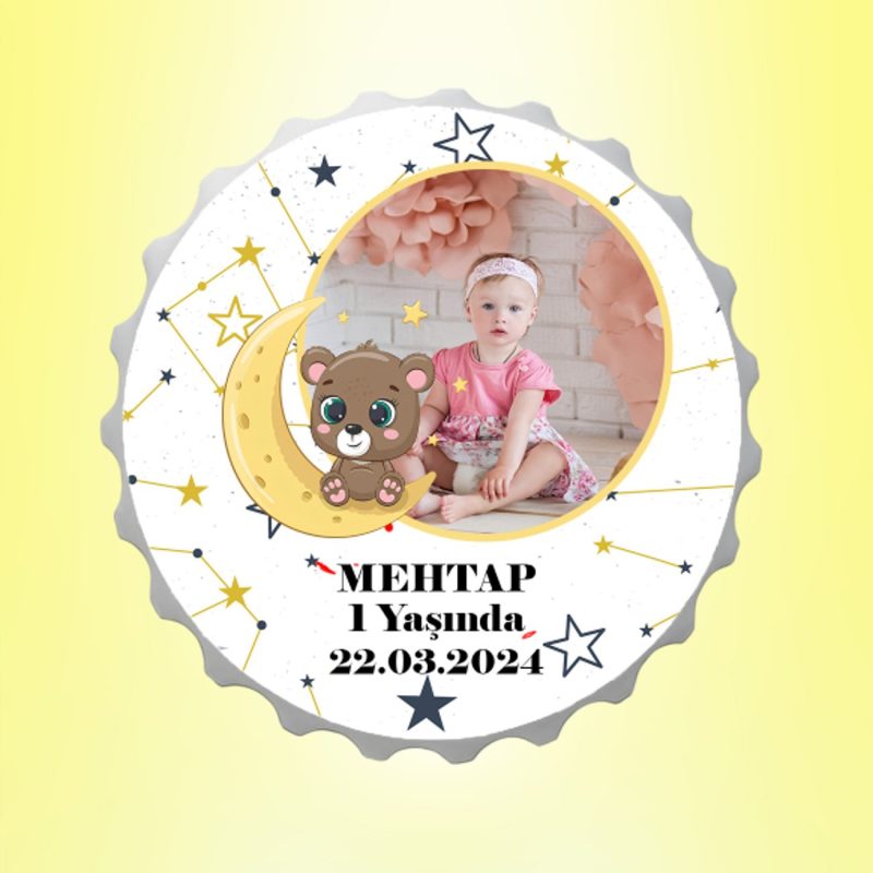 Ay Resimli İsimli Yıldız Haritası Kapak Magnet Açacak Kişiye Özel