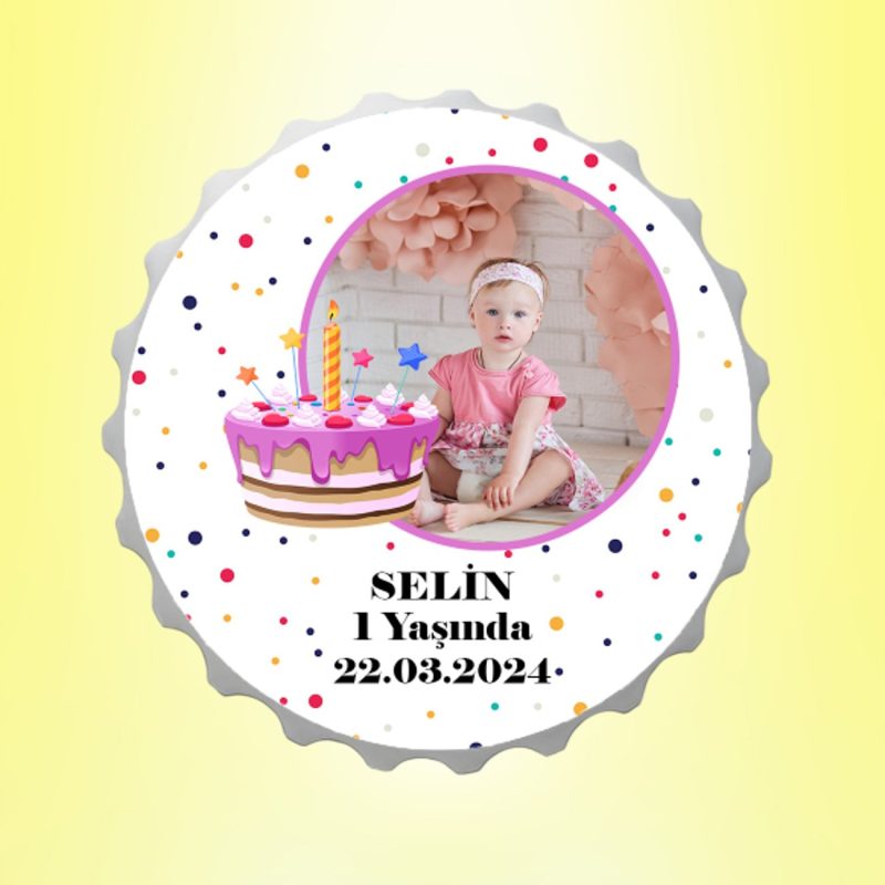 Doğum Günü Pastalı Resimli İsimli Puantiyeli Kapak Magnet Açacak Kişiye Özel