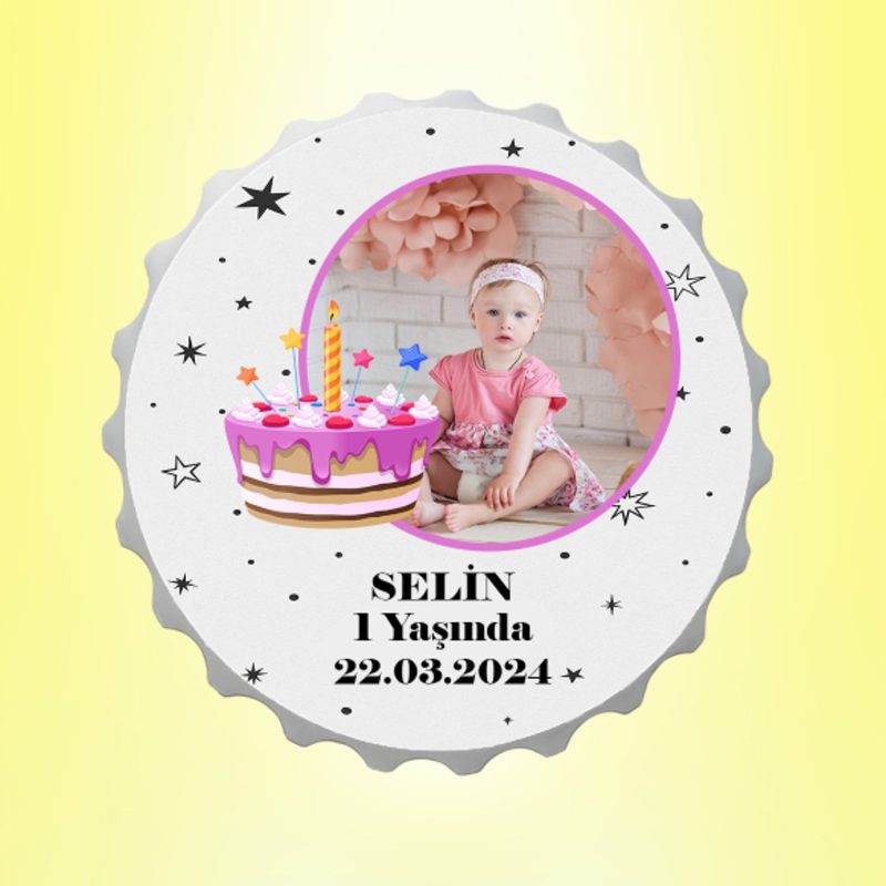 Doğum Günü Pastalı Resimli İsimli Yıldız Kapak Magnet Açacak Kişiye Özel