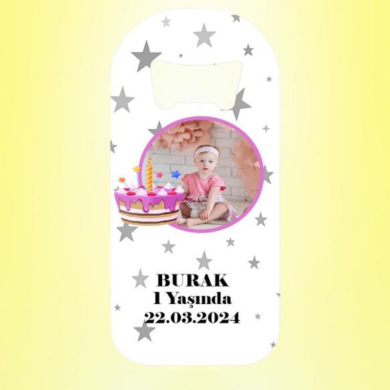 Doğum Günü Pastalı Resimli Yıldızlar Magnet Açacak Kişiye Özel