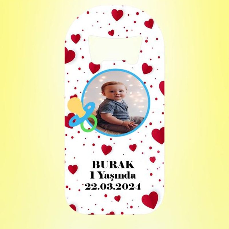 Erkek Bebek Emzikli Resimli Kalpli Magnet Açacak Kişiye Özel