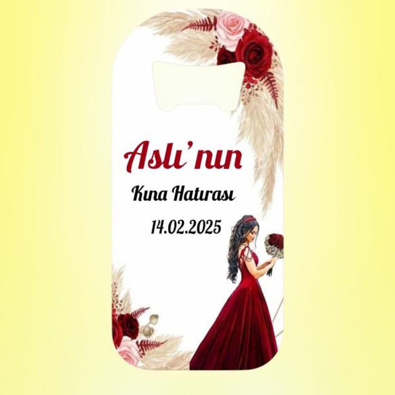 Kına Hatırası İsimli Tarihli Magnet Açacak Kişiye Özel