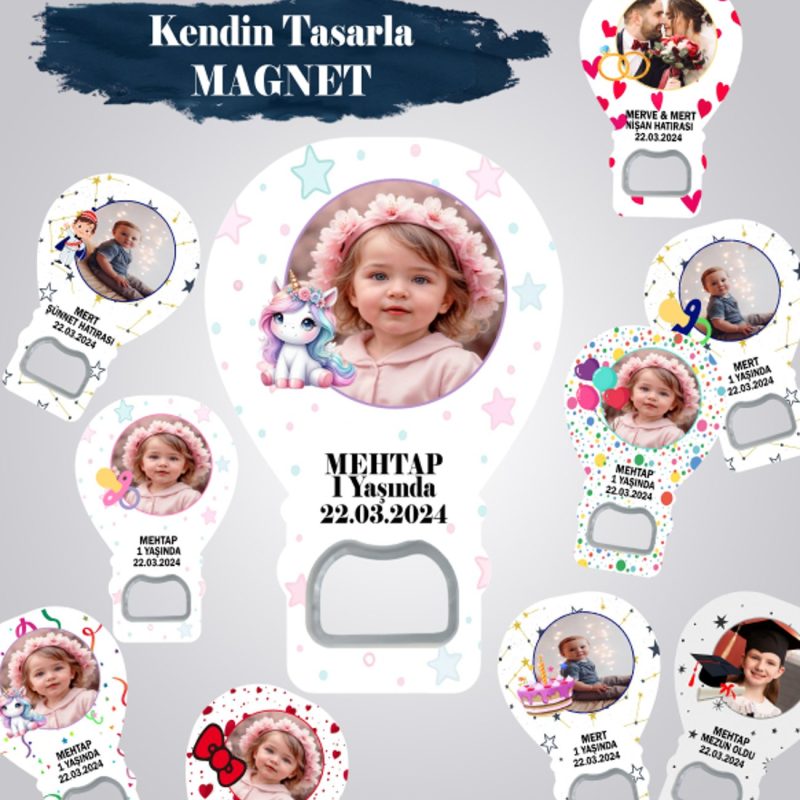 Kişiye Özel Kendin Tasarla Resimli Yazılı Açacak Magnet Doğum Nişan Diş Buğdayı Baby Shower Mezuniyet