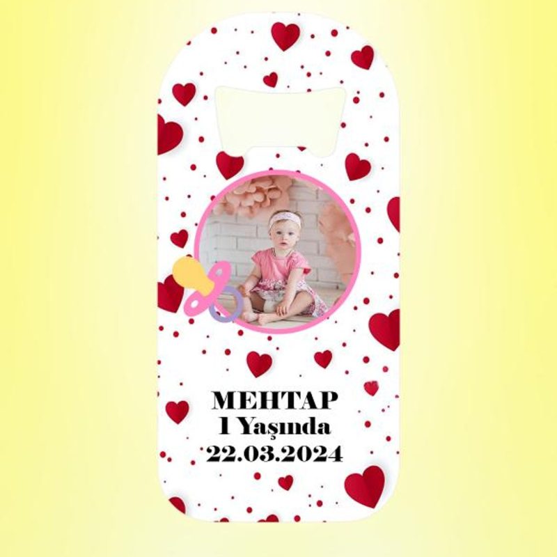Kız Bebek Emzikli Resimli Kalpli Magnet Açacak Kişiye Özel