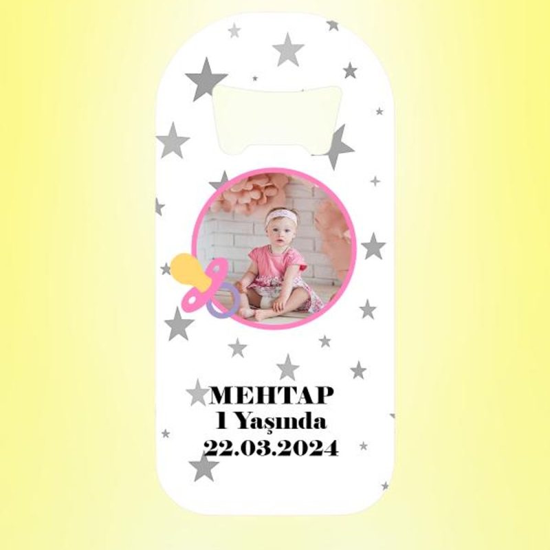 Kız Bebek Emzikli Resimli Yıldızlar Magnet Açacak Kişiye Özel