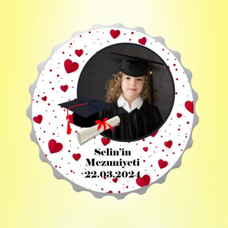 Mezuniyet Resimli İsimli Kalpli Kapak Magnet Açacak Kişiye Özel