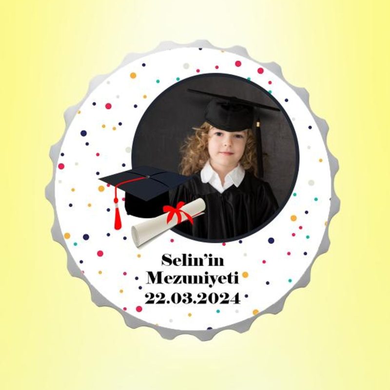 Mezuniyet Resimli İsimli Puantiyeli Kapak Magnet Açacak Kişiye Özel