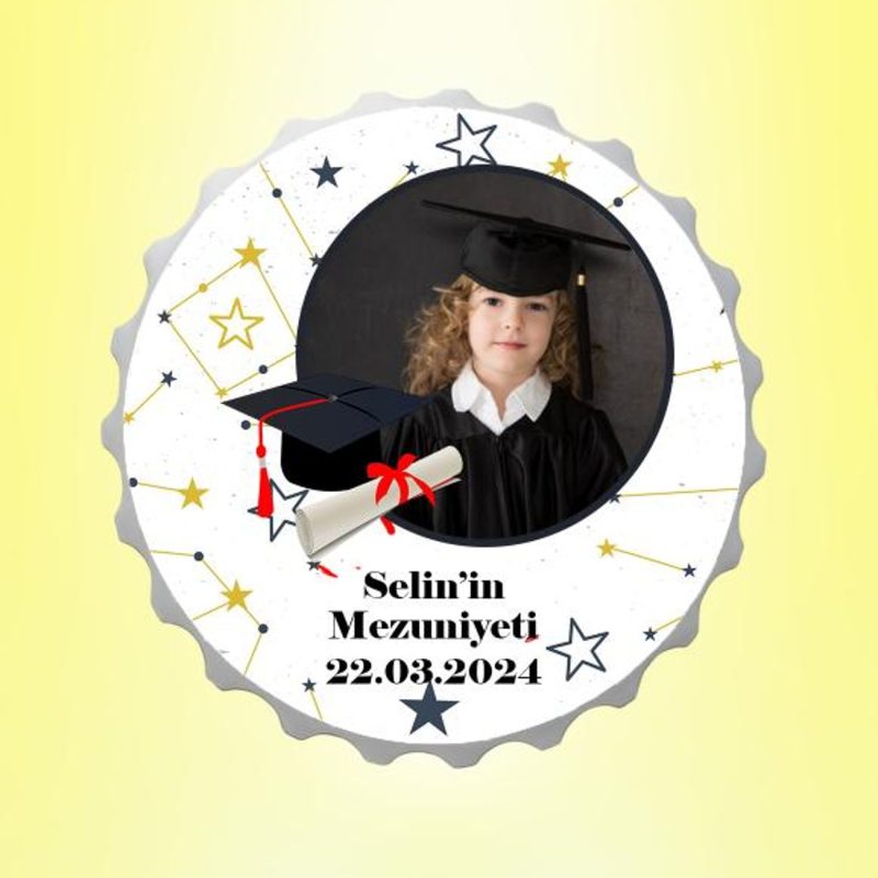 Mezuniyet Resimli İsimli Yıldız Haritası Kapak Magnet Açacak Kişiye Özel