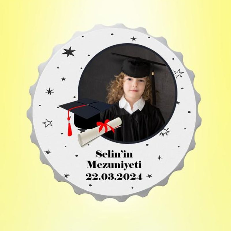 Mezuniyet Resimli İsimli Yıldız Kapak Magnet Açacak Kişiye Özel