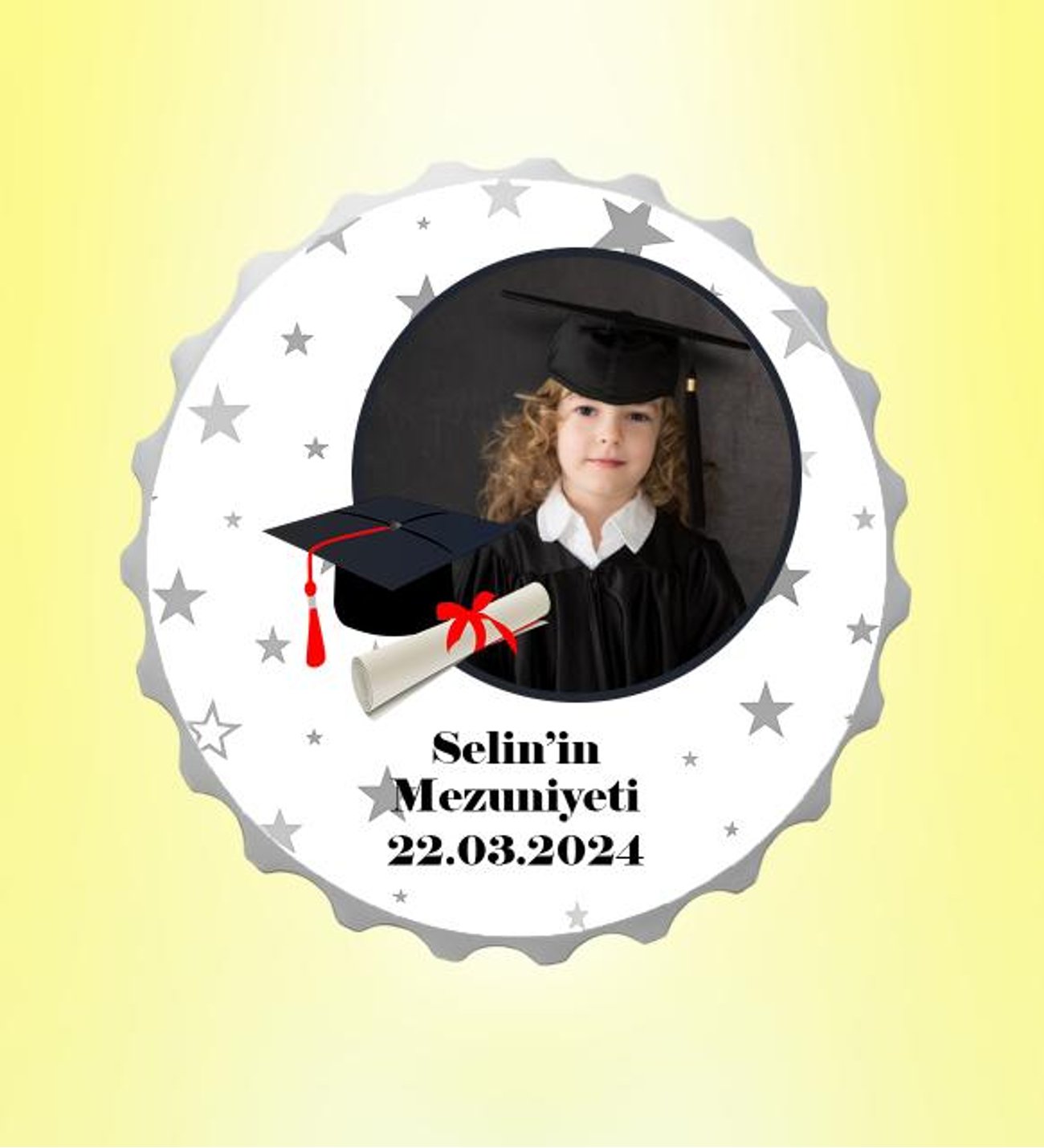 Mezuniyet Resimli İsimli Yıldızlar Kapak Magnet Açacak Kişiye Özel