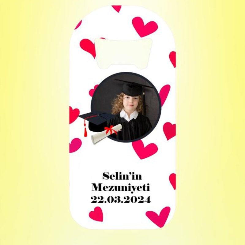 Mezuniyet Resimli Kalp Desenli Magnet Açacak Kişiye Özel