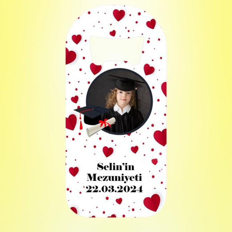Mezuniyet Resimli Kalpli Magnet Açacak Kişiye Özel