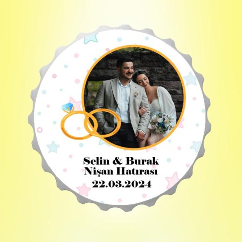 Nişan Hatırası Resimli İsimli Gökyüzü Kapak Magnet Açacak Kişiye Özel