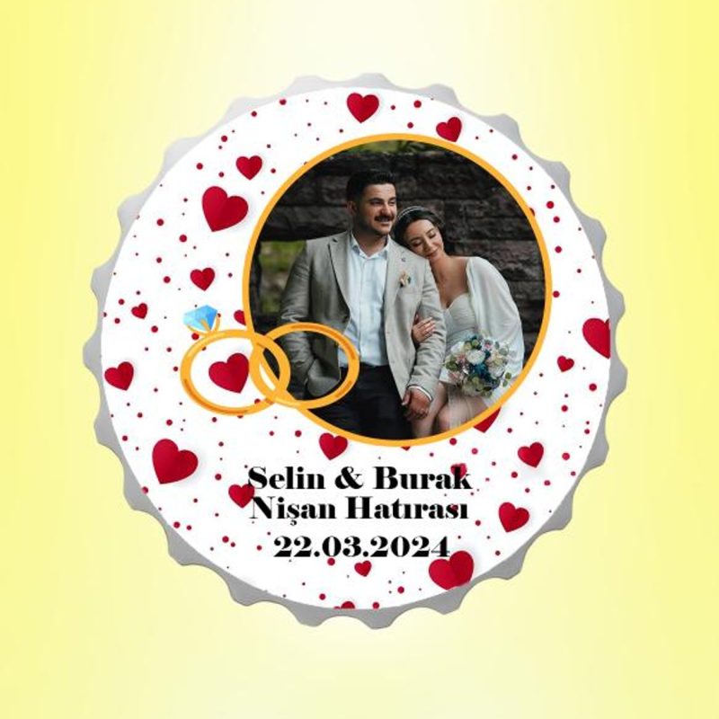Nişan Hatırası Resimli İsimli Kalpli Kapak Magnet Açacak Kişiye Özel