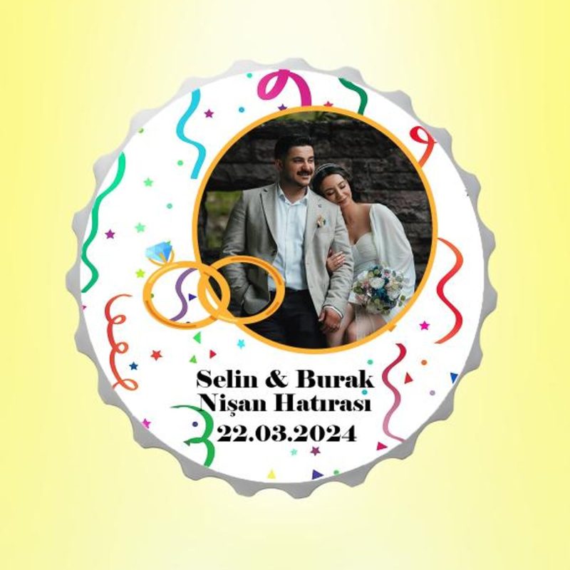 Nişan Hatırası Resimli İsimli Parti Magnet Kapak Açacak Kişiye Özel