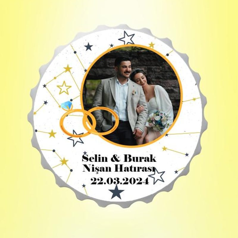 Nişan Hatırası Resimli İsimli Yıldız Haritası Kapak Magnet Açacak Kişiye Özel