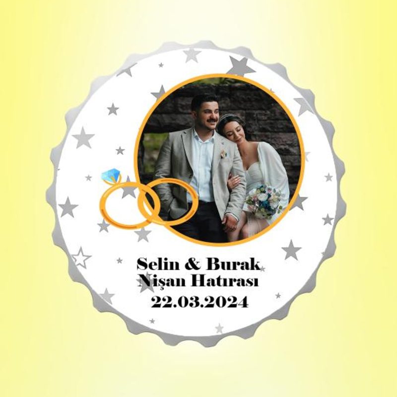 Nişan Hatırası Resimli İsimli Yıldızlar Kapak Magnet Açacak Kişiye Özel