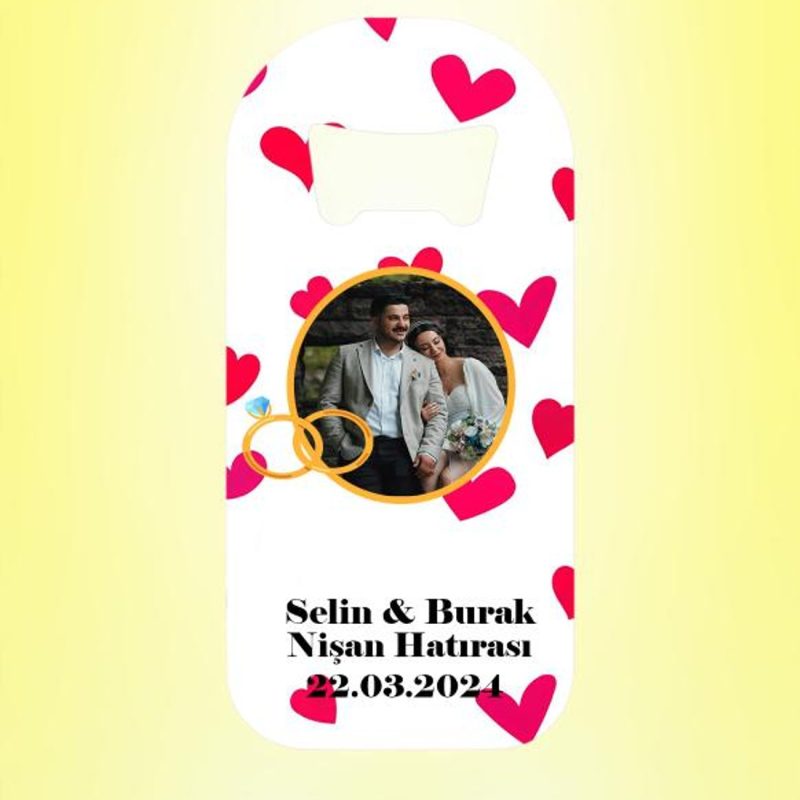 Nişan Hatırası Resimli Kalp Desenli Magnet Açacak Kişiye Özel