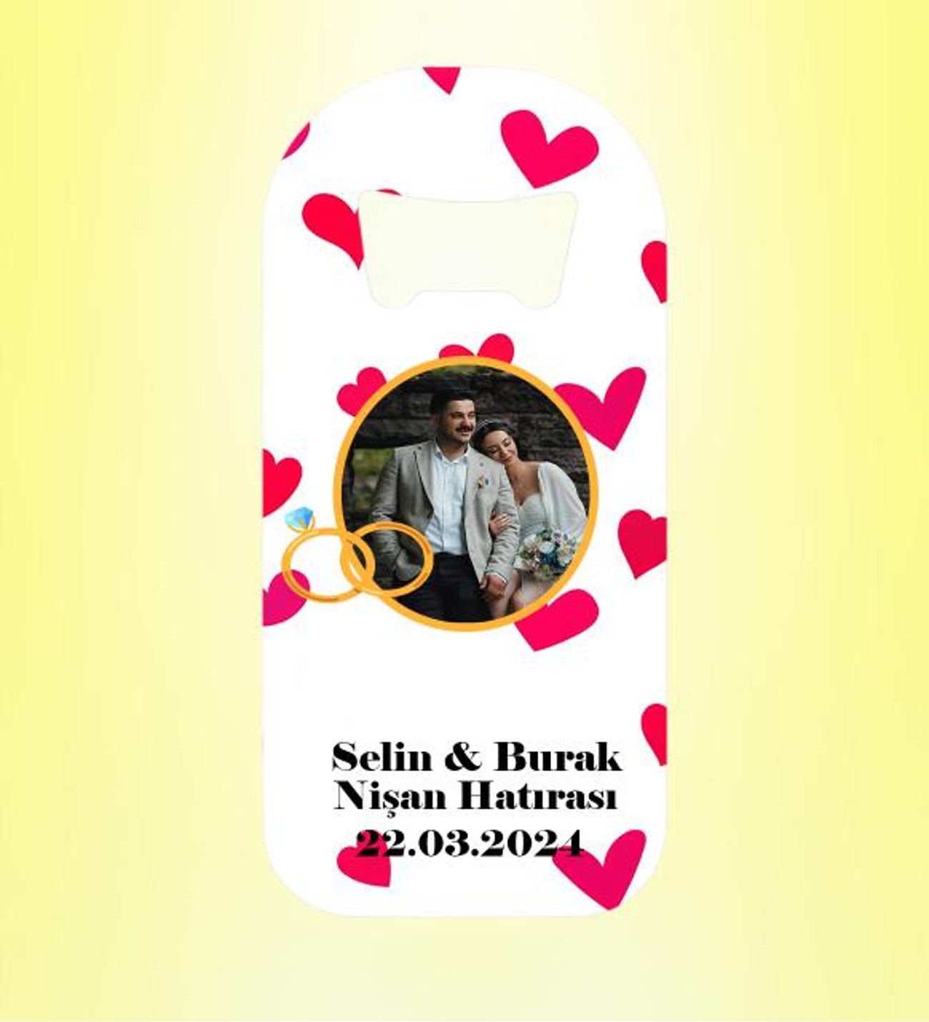 Nişan Hatırası Resimli Kalp Desenli Magnet Açacak Kişiye Özel