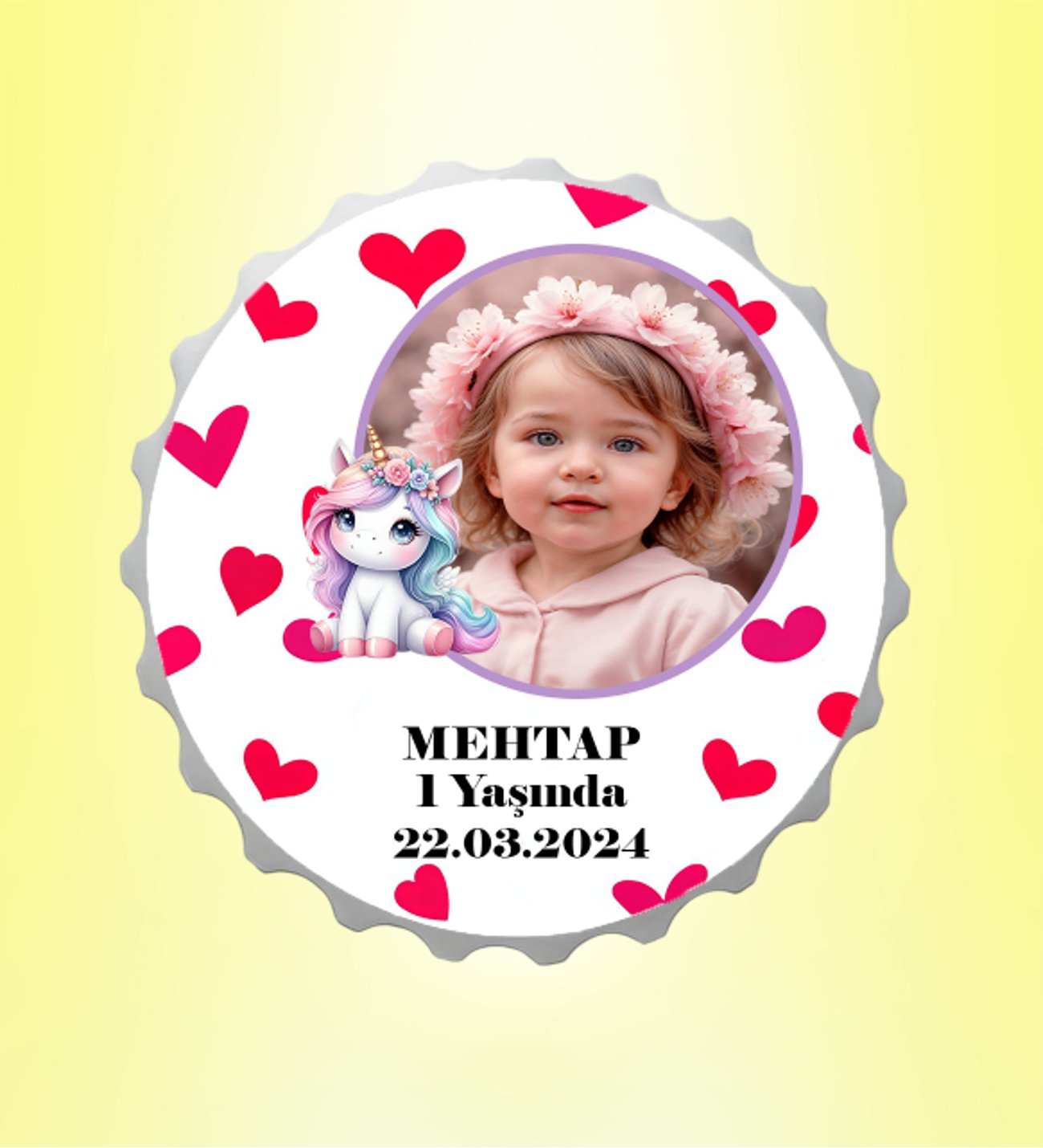 Pony Resimli İsimli Kalp Desenli Kapak Magnet Açacak Kişiye Özel