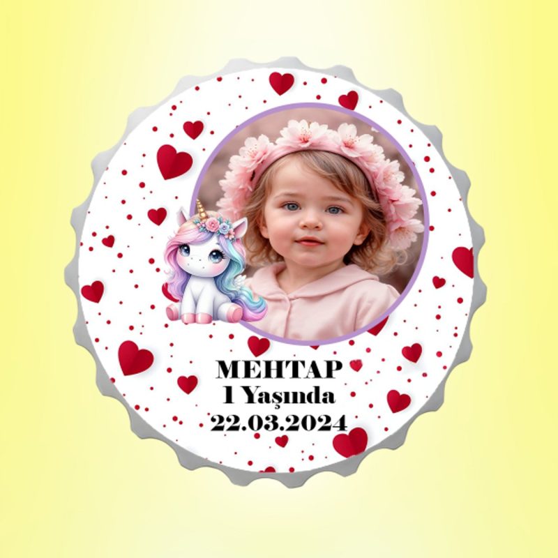 Pony Resimli İsimli Kalpli Kapak Magnet Açacak Kişiye Özel