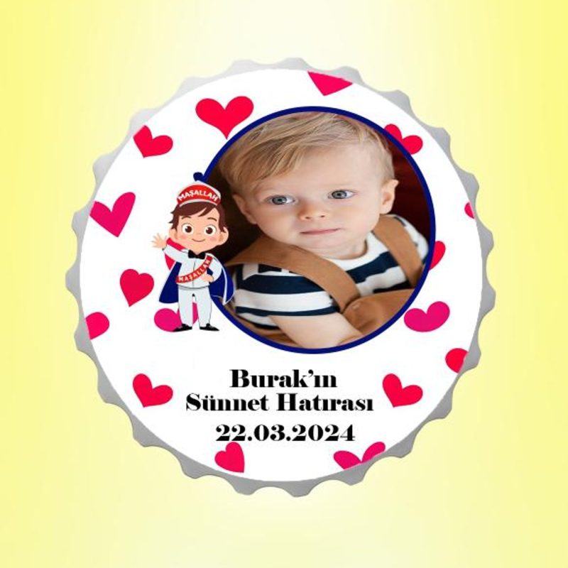 Sünnet Hatırası Resimli İsimli Kalp Desenli Kapak Magnet Açacak Kişiye Özel