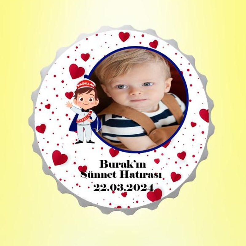 Sünnet Hatırası Resimli İsimli Kalpli Kapak Magnet Açacak Kişiye Özel