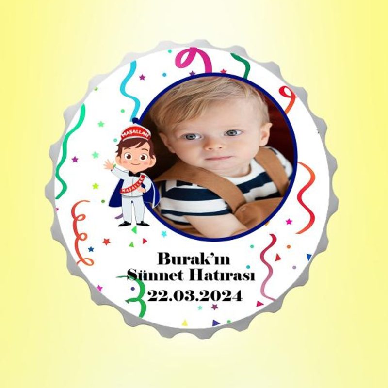 Sünnet Hatırası Resimli İsimli Parti Magnet Kapak Açacak Kişiye Özel