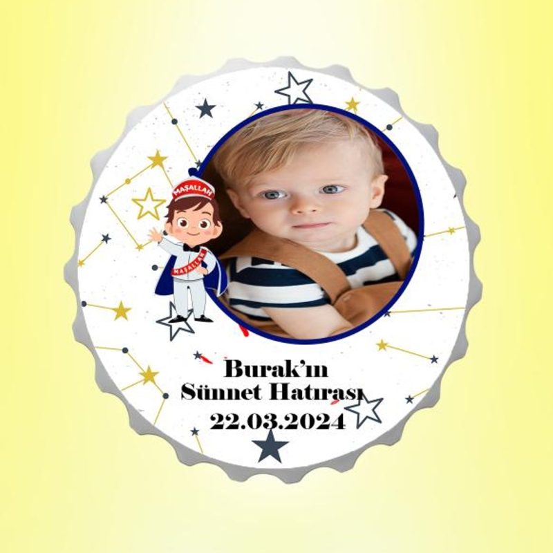 Sünnet Hatırası Resimli İsimli Yıldız Haritası Kapak Magnet Açacak Kişiye Özel