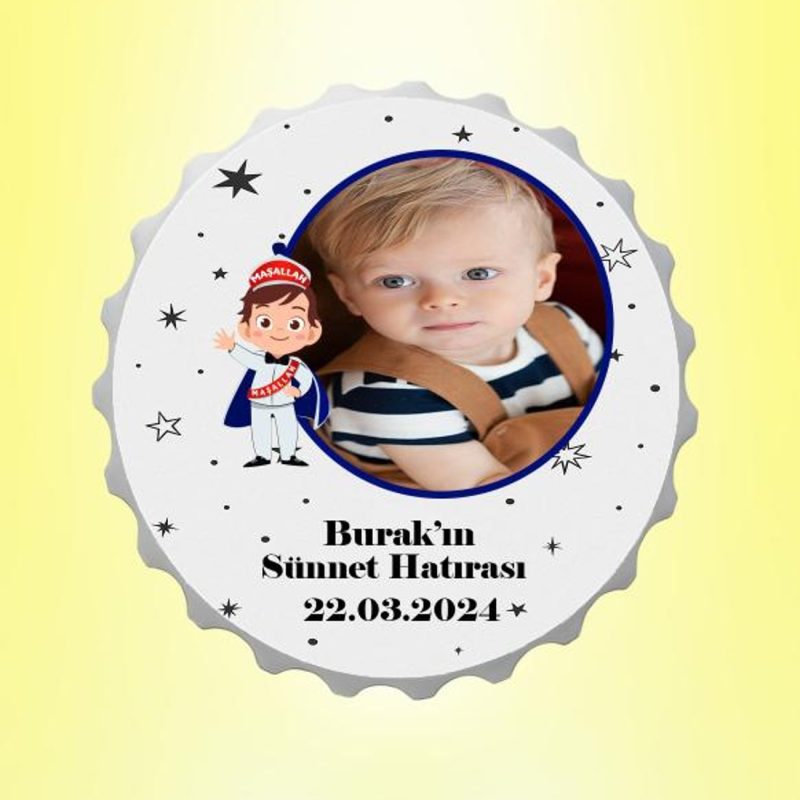 Sünnet Hatırası Resimli İsimli Yıldız Kapak Magnet Açacak Kişiye Özel