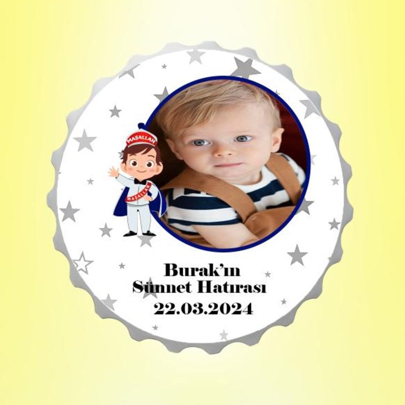 Sünnet Hatırası Resimli İsimli Yıldızlar Kapak Magnet Açacak Kişiye Özel