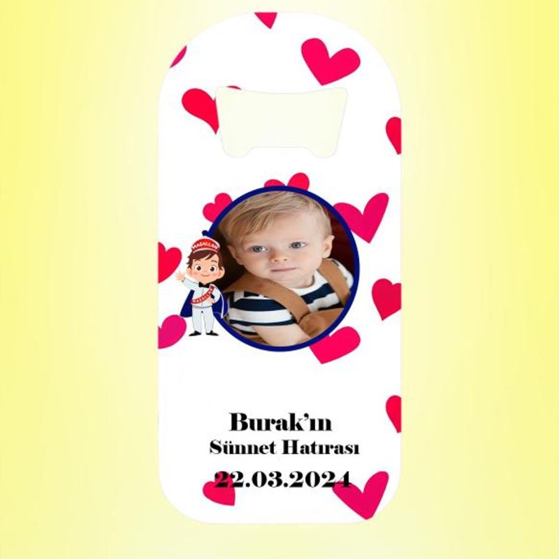 Sünnet Hatırası Resimli Kalp Desenli Magnet Açacak Kişiye Özel