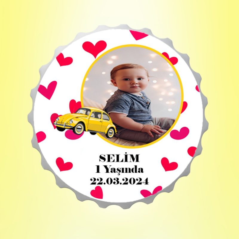 Vosvos Resimli İsimli Kalp Desenli Kapak Magnet Açacak Kişiye Özel