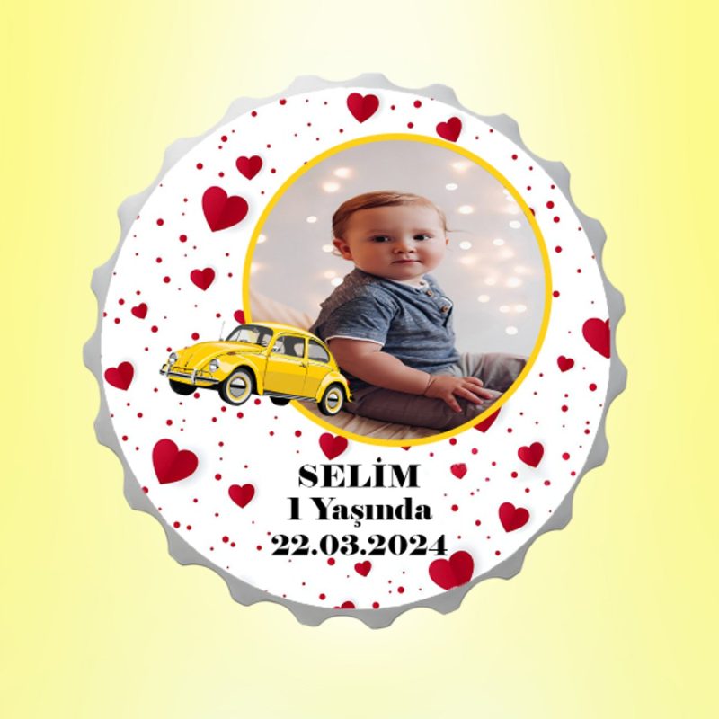 Vosvos Resimli İsimli Kalpli Kapak Magnet Açacak Kişiye Özel